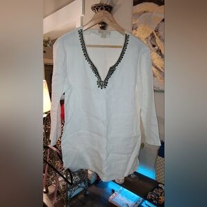 Michael Kors Embroidered White Tunic Top